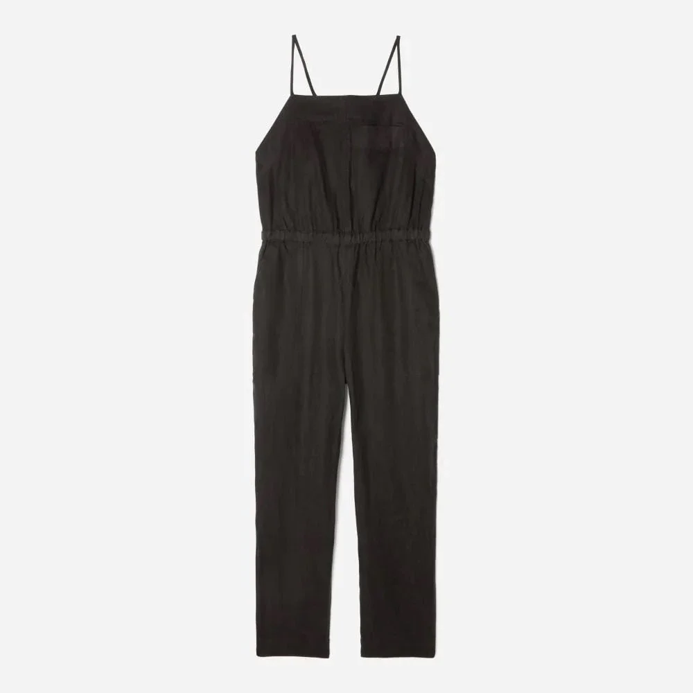 NWT Everlane 100% Linen The Shoestring Apron Jumpsuit‎ Black XXS Sustainable